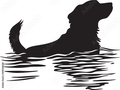 Swimming Dog full length silhouette black vector illustration