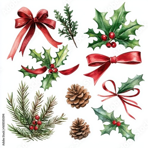 Beautiful Watercolor Christmas Elements for Festive Design Projects