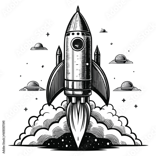 A vibrant cartoon rocket explores the cosmos, flying past planets and stars on its journey through space