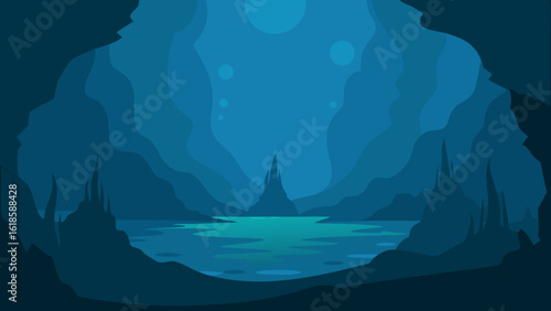 Explore the quiet stillness of a deep dark underwater cave revealing a mysterious aquatic world