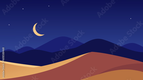 Explore the quiet stillness of a desert at night under a starlit sky creating a mystic scene