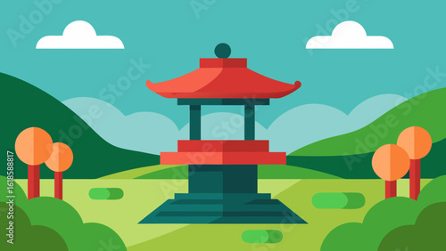 Witness the serene beauty of a garden with a traditional stone lantern creating a peaceful ambiance