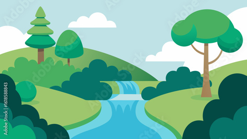 Discover the serene beauty of a garden with a tranquil flowing stream creating a peaceful ambiance