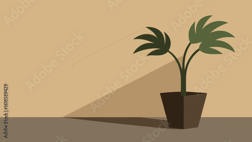 Observe the simple shadow of a houseplant on a plain wall creating a serene indoor aesthetic