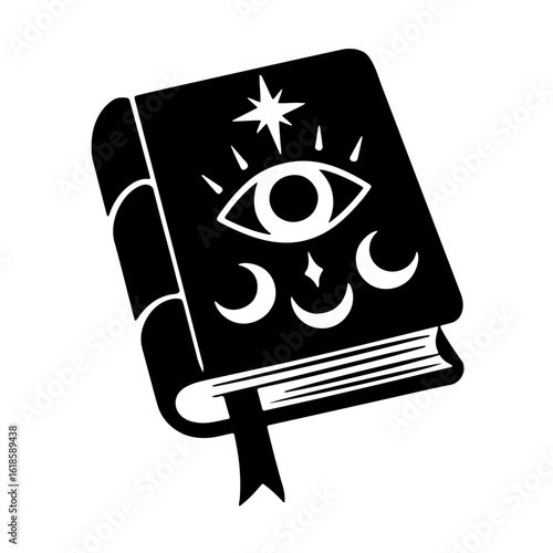 Mystic Spellbook Silhouette – Esoteric Symbols on Ancient Tome Illustration