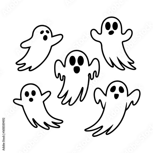 Surprised Ghost Silhouettes – Floating Halloween Spirits with Expressive Faces