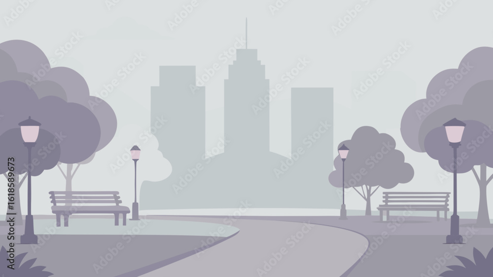 Fototapeta premium Witness the soft diffused light of a foggy day in a city creating an atmospheric urban vista