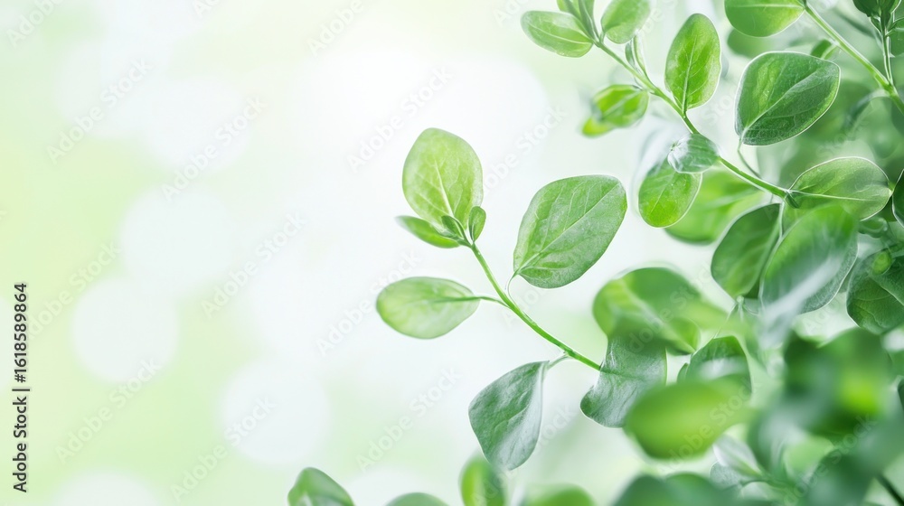 Obraz premium A green plant with leaves against a blurred green background.