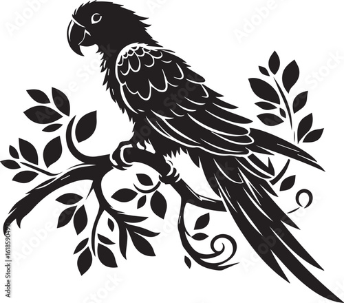 Bird Parrot Logo Vector Black Silhouette Illustration