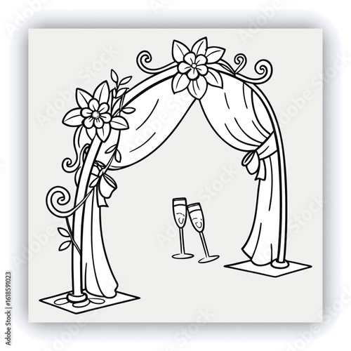 Red and gold theater curtains, richly detailed, are depicted. The curtains are a deep red with sections of rich gold. Pleats and folds of the fabric are meticulously rendered, giving a sense of drap