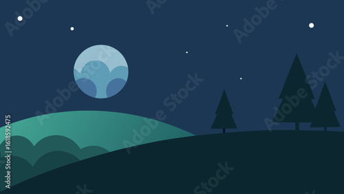 Beautiful Night Sky View from Hillside with Stars and a Tree Line