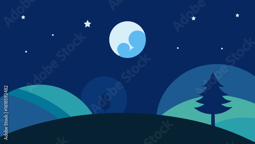 Night Sky View from Hillside with Stars and a Distinct Tree Line
