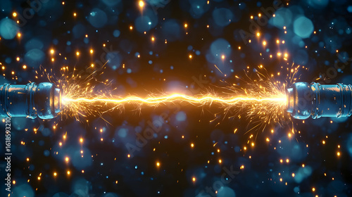 Abstract Energy Discharge Between Blue Cylinders