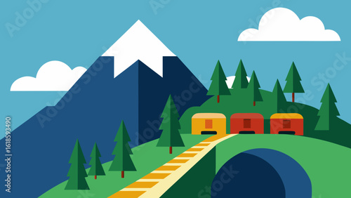 Picturesque Mountain Railway With Tunnel Tracks and Forest Views