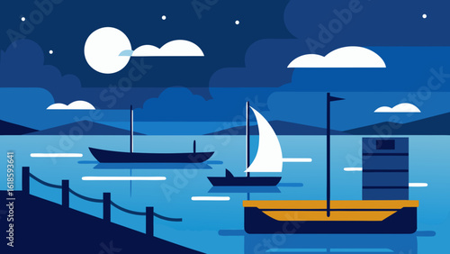 Serene Simple Marina Dock Scene With Boats Water and Twilight Sky
