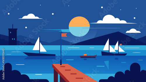 Calm Simple Marina Dock Scene With Boats Water and Evening Sky
