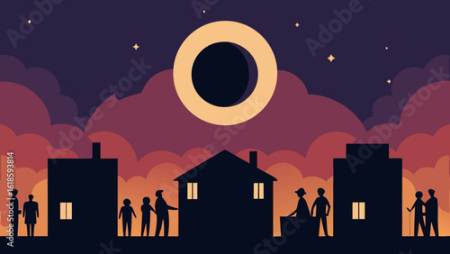 Rare Skyline During Eclipse With People Watching From Rooftops