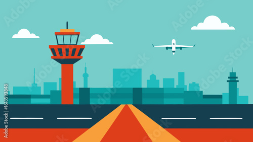 Dynamic Skyline From Airport Runway View Control Tower Aircraft