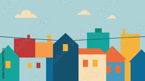 Vibrant Skyline With Colorful Rooftops and Laundry Lines Cultural Scene