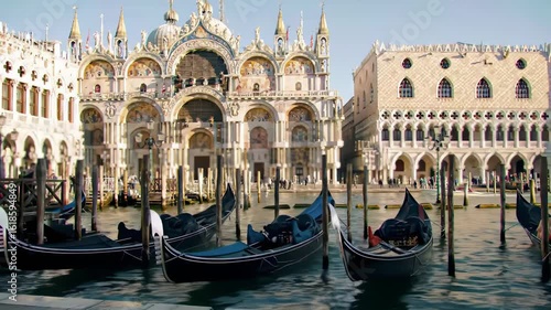 Venetian Canal Scene with Gondolas and St. Mark's Basilica