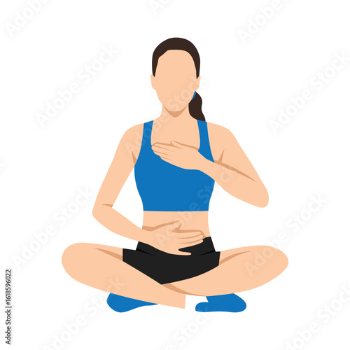 Breathing Meditation in a Cross Legged Position Exercise. Flat vector illustration isolated on white background