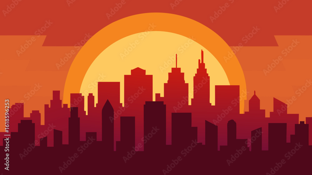 Naklejka premium Witness the city skyline with a heat shimmer during a summer day