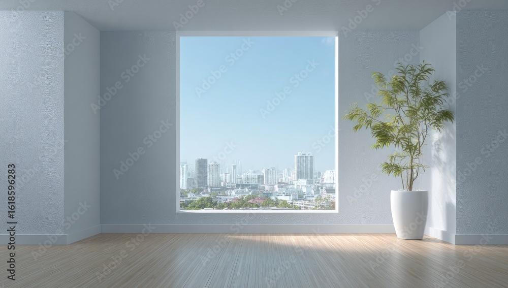 Fototapeta premium Light-filled room with city view