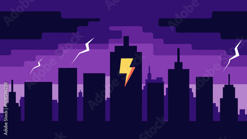 Witness the city skyline with a lightning storm at night urban
