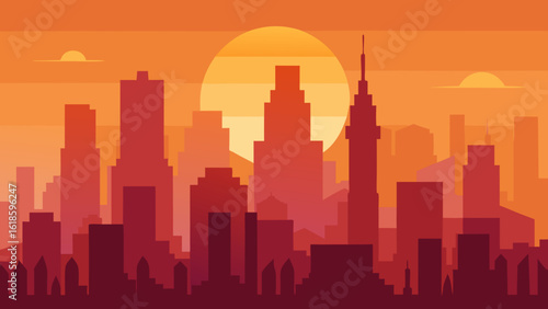 Experience the city skyline with a heat haze at sunrise morning
