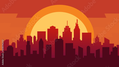 Witness the city skyline with a heat shimmer during a summer day