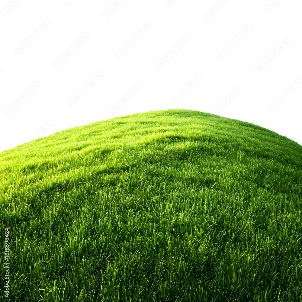 Obraz premium Vibrant Isolated Lush Green Grass Hill on White Background