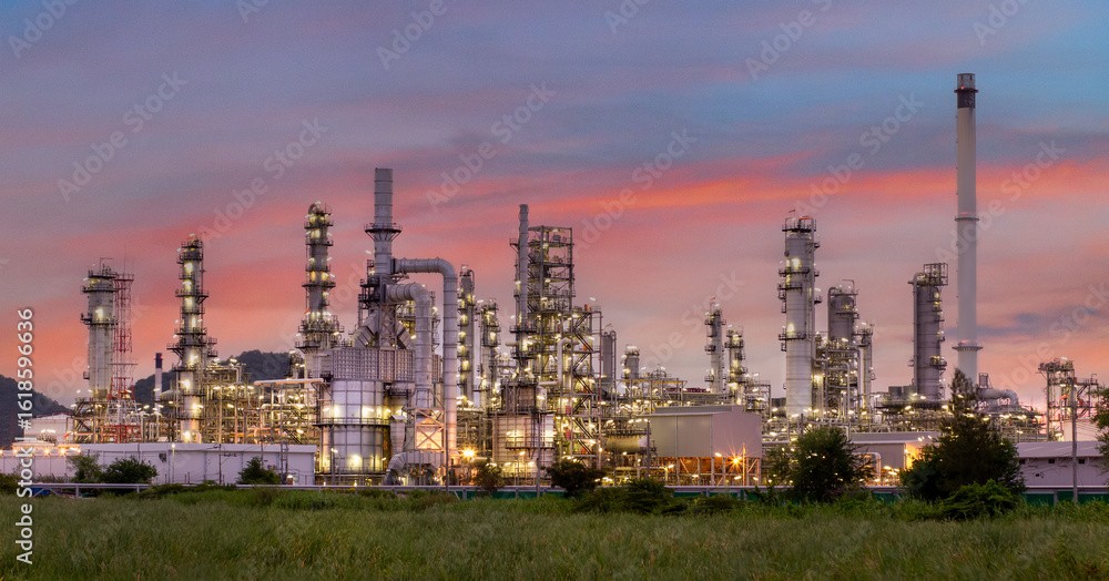 Obraz premium Oil and Gas Industrial zone,The equipment of oil refining,Close-up of industrial pipelines of an oil-refinery plant,Detail of oil pipeline with valves in large oil refinery.