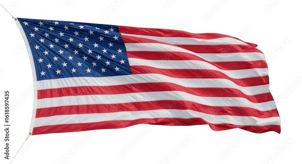 Fototapeta premium American flag waving proudly isolated on white background