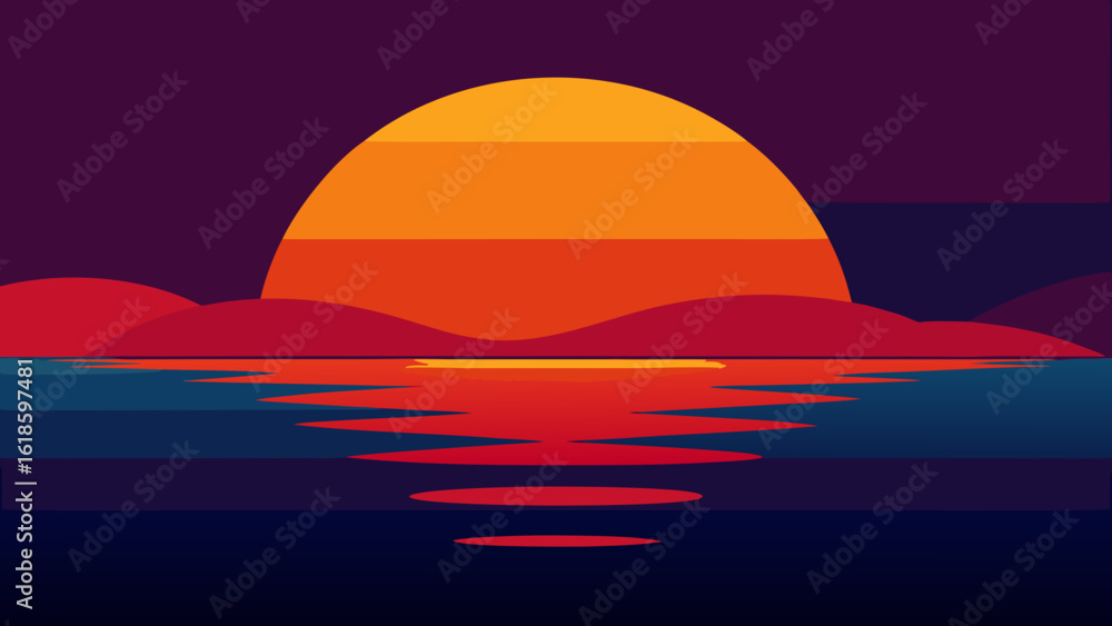 Fototapeta premium Witness the deep saturated colors of a sunset over water reflection