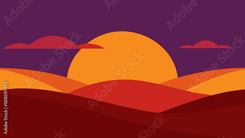 Experience the deep saturated colors of a sunset over a desert
