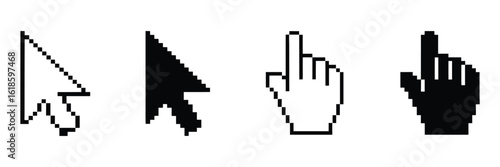 Pixel mouse arrow icons with various click pointer styles