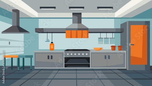 Explore the interior of an empty clean industrial kitchen commercial