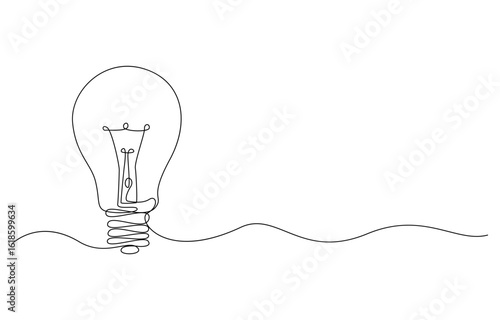 Continuous one line drawing of electric light bulb, Lightbulb in simple linear style. Idea, brainstorm concept. Drawing of an electric light bulb with continuous line,