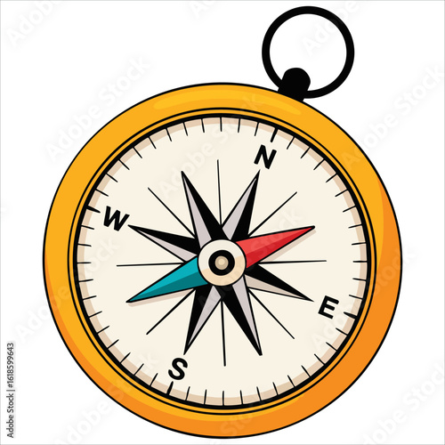 Compass vector icon stock illustration representing navigation, terrain orientation and direction, ideal for travel and adventure themed designs