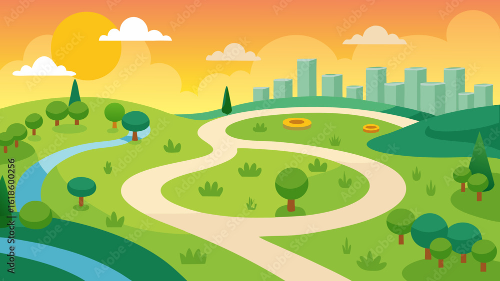 Obraz premium Serene Aerial View of a City Park with Winding Paths