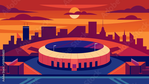 Striking Aerial View of a City Featuring a Prominent Sports Stadium