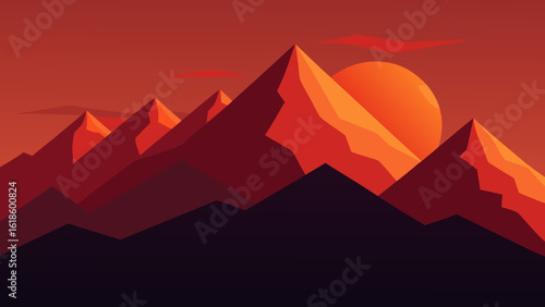 Golden Hour Aerial View of a Mountain Range at Sunset
