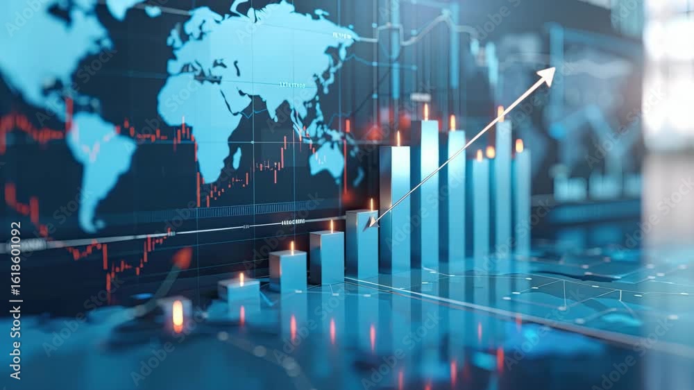 Progression of financial statistics shown through charts and graphs, highlighting sales growth and performance metrics