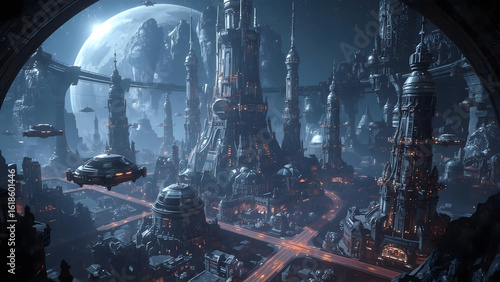 Digital art , alien city in dome, ideal for sci-fi wallpapers and book covers.
