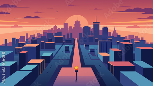 Expansive Aerial Shot of a Sprawling City as First Lights Appear