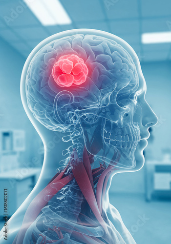 Brain Tumor Visualization in Human Skull – Medical Concept