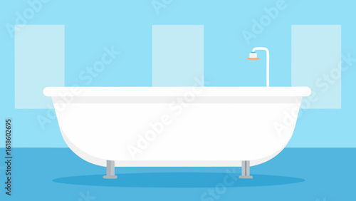 Empty White Ceramic Bathtub in a Brightly Lit Bathroom