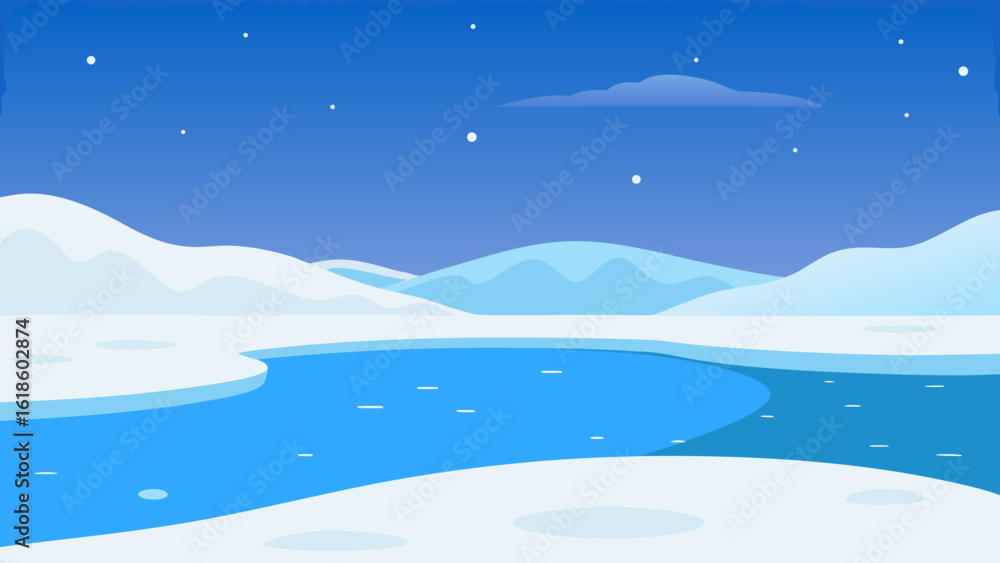 Fototapeta premium Wide Open Expanse of a Frozen Snow Covered Lake