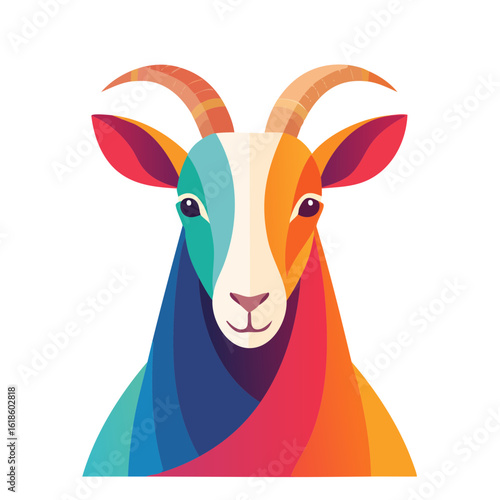 Colorful Goat Icon Isolated...