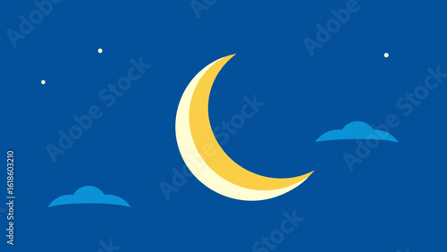 Wide Open Sky with a Thin Crescent Moon and Stars